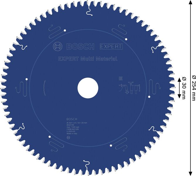 Bosch 2608642528 Expert Cirkelzaagblad - 254 X 30 X 80T - Hout / Epoxy / Aluminium / Kunststof - Detailed view of the product