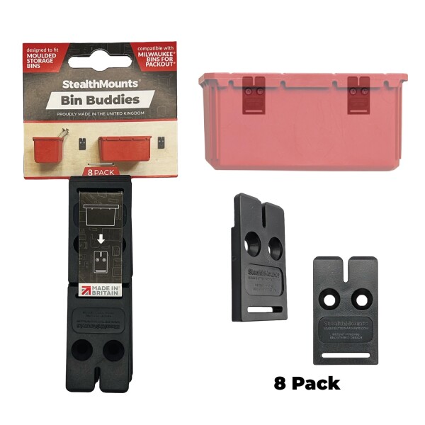 StealthMounts OM-BIN-BLK-8 Bin Buddy Mount - Voor Milwaukee PACKOUT™ / Ridgid / AEG / Keter - Zwart - 8 Stuks - Default image for the product