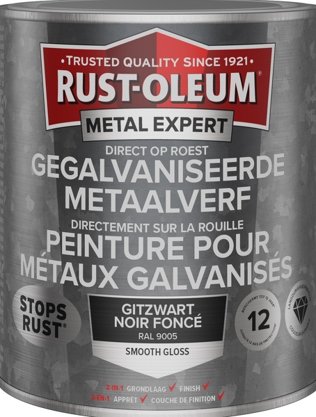 rust-oleum metal expert gegalvaniseerde metaalverf ral 9005 0.25 ltr