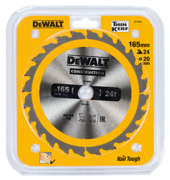 DeWALT DT1934 Cirkelzaagblad - 165 X 20 X 24T - Hout - Detailed view of the product