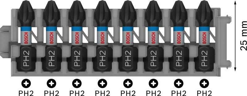 Bosch 2608522324 Impact Bits - PH2 X 25mm (8st) - Detailed view of the product