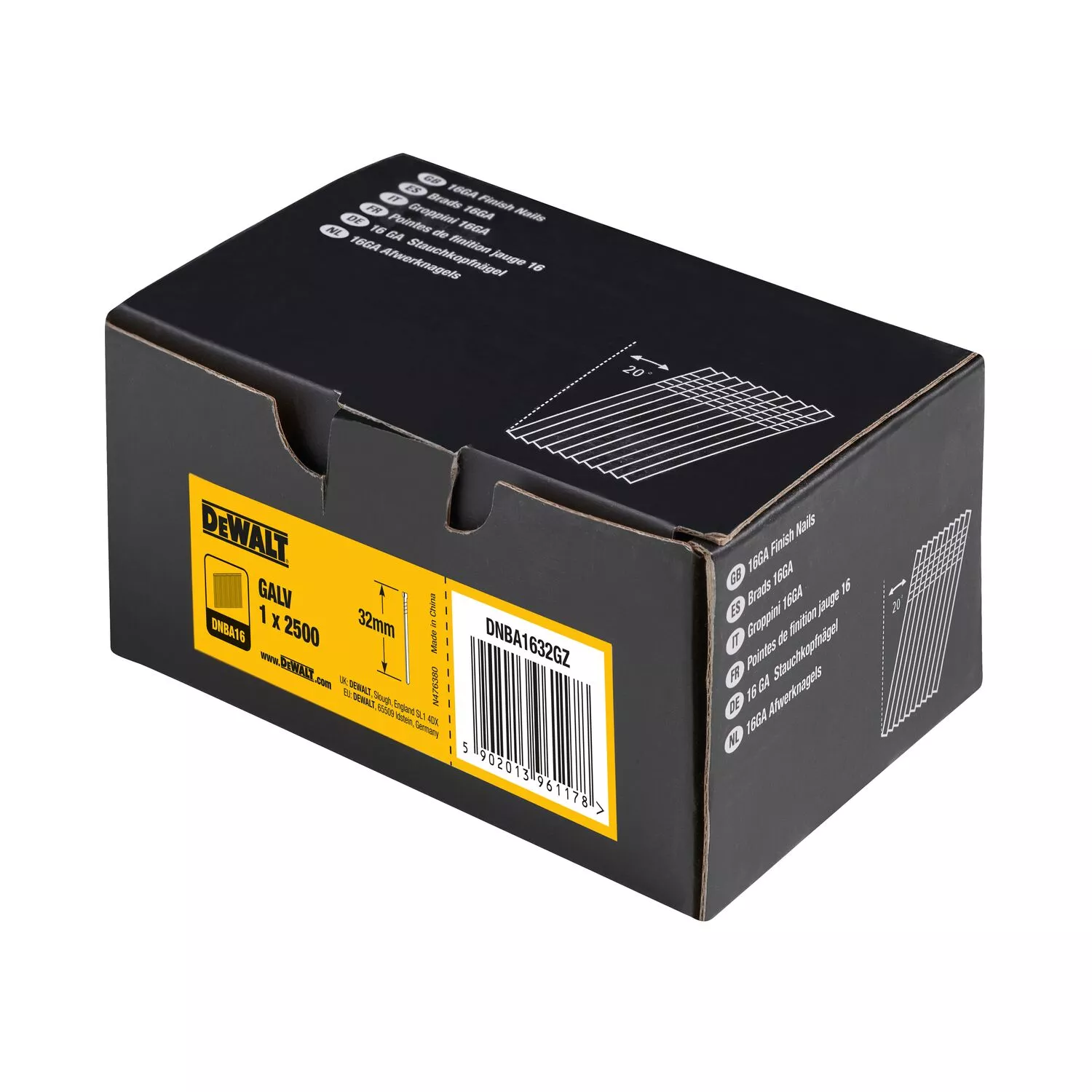DeWALT DNBA1632GZ Gegalvaniseerde Brads Schuin 20° - 16 Gauge - 1.6x32mm (2500st) thumbnail 3