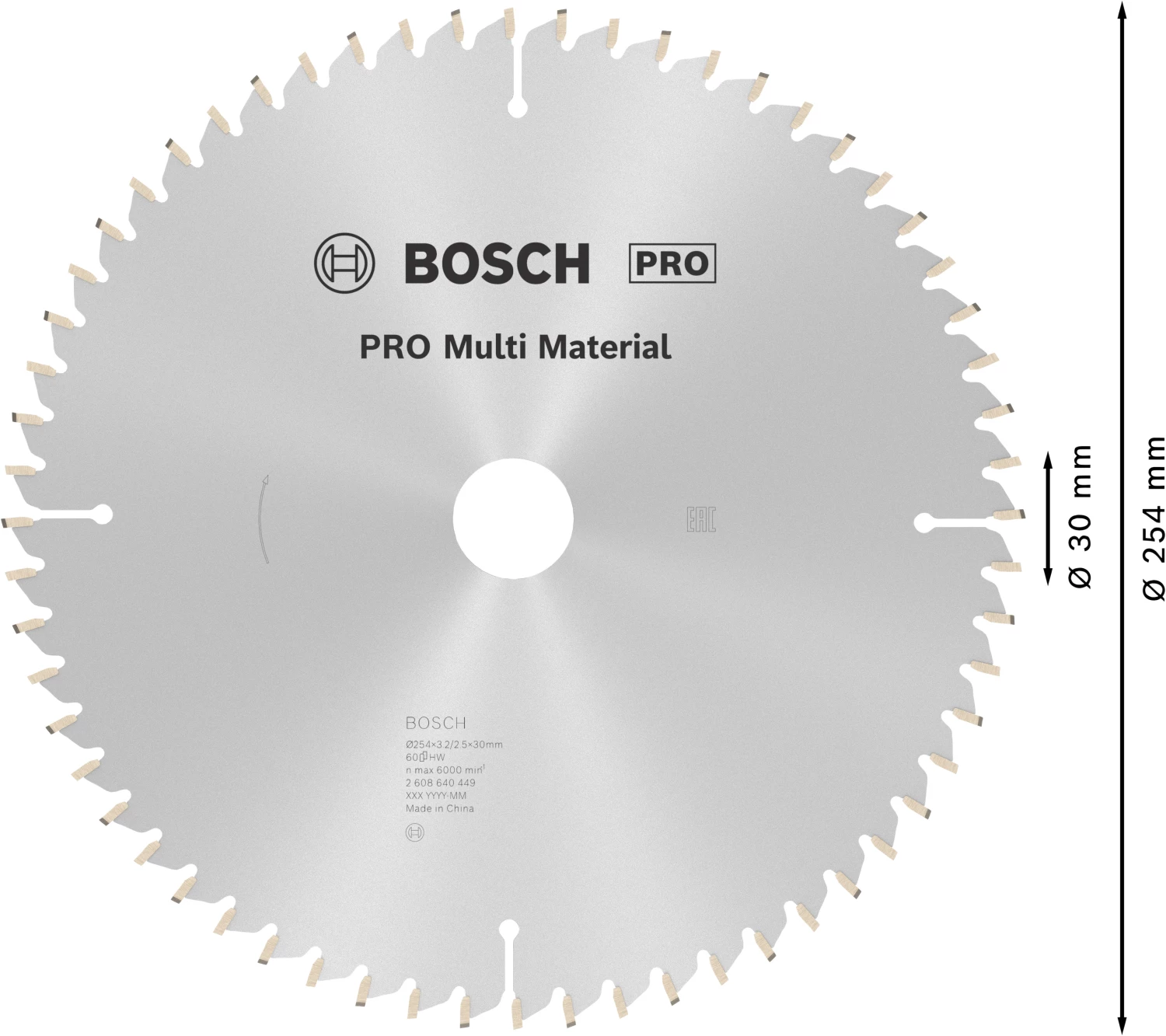 Bosch 2608640449 PRO Cirkelzaagblad - 254 X 30 X 60T - Multi Materiaal thumbnail 4