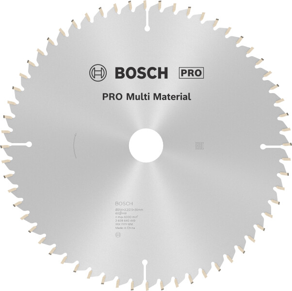 Bosch 2608640449 PRO Cirkelzaagblad - 254 X 30 X 60T - Multi Materiaal afbeelding