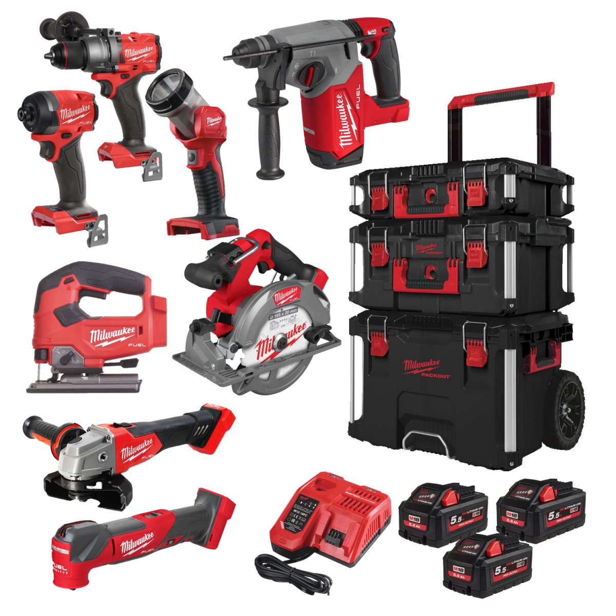 Milwaukee M18 FPP8E-553P 18V Li-ion 8-Delige combiset (3x 5.5Ah) in Packout