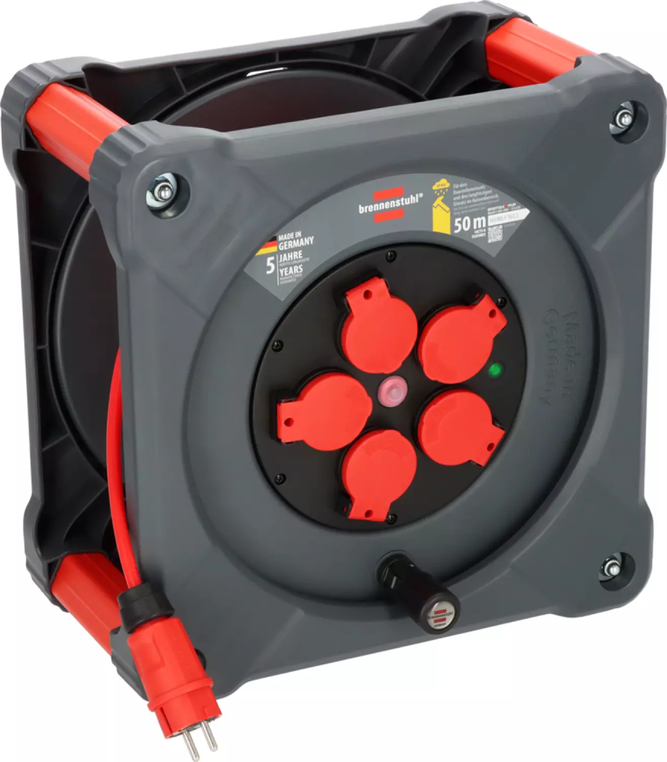Brennenstuhl Professional KA 5110 Bouwplaats Cube 5-voudig Kabelhaspel H07BQ-F 3G1.5 - IP44 - 50m - Rood