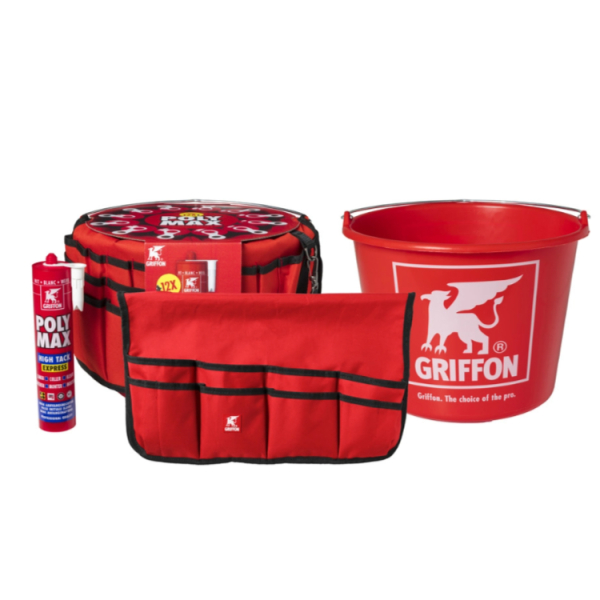 Griffon Poly Max High Tack Express Montagelijm In Gratis Emmer Met Multifunctionele Gereedschaporganizer (12 St.) afbeelding