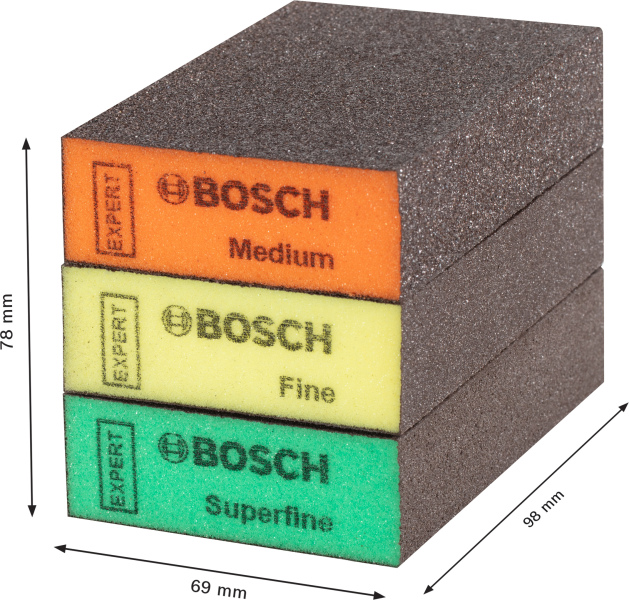 Bosch 2608901175 EXPERT 3-delige Schuursponzenset S471, Best For Flats&Edges, 69 X 97 X 26mm - Detailed view of the product