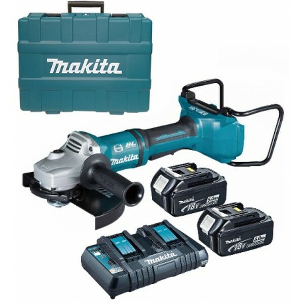 Makita DGA900PT2 36V (2x 18V) Li-Ion Accu Haakse Slijper Set (2x 5.0Ah Accu) In Koffer - 230mm - Koolborstelloos