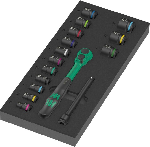 Wera 05150114001 16-delige 9724 8010 B Zyklop Comfort Ratel- En Doppenset In Foam Inlay - 3/8" - Default image for the product
