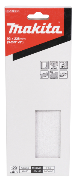 Makita E-18085 Schuurpapier Hout/ Metaal - K120 - 93x228mm - 10 Stuks - Detailed view of the product