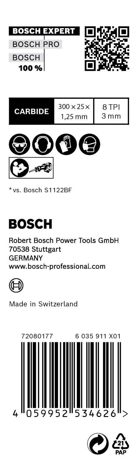 Bosch EXPERT S1255CHC Thick Tough Metal Reciprozaagblad - 250mm - Metaal (10st) thumbnail 3