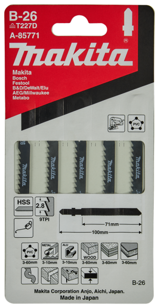 Makita A-85771 HSS Decoupeerzaagblad B26 - Voor Zagen Bochten - Aluminium (5st) - Detailed view of the product