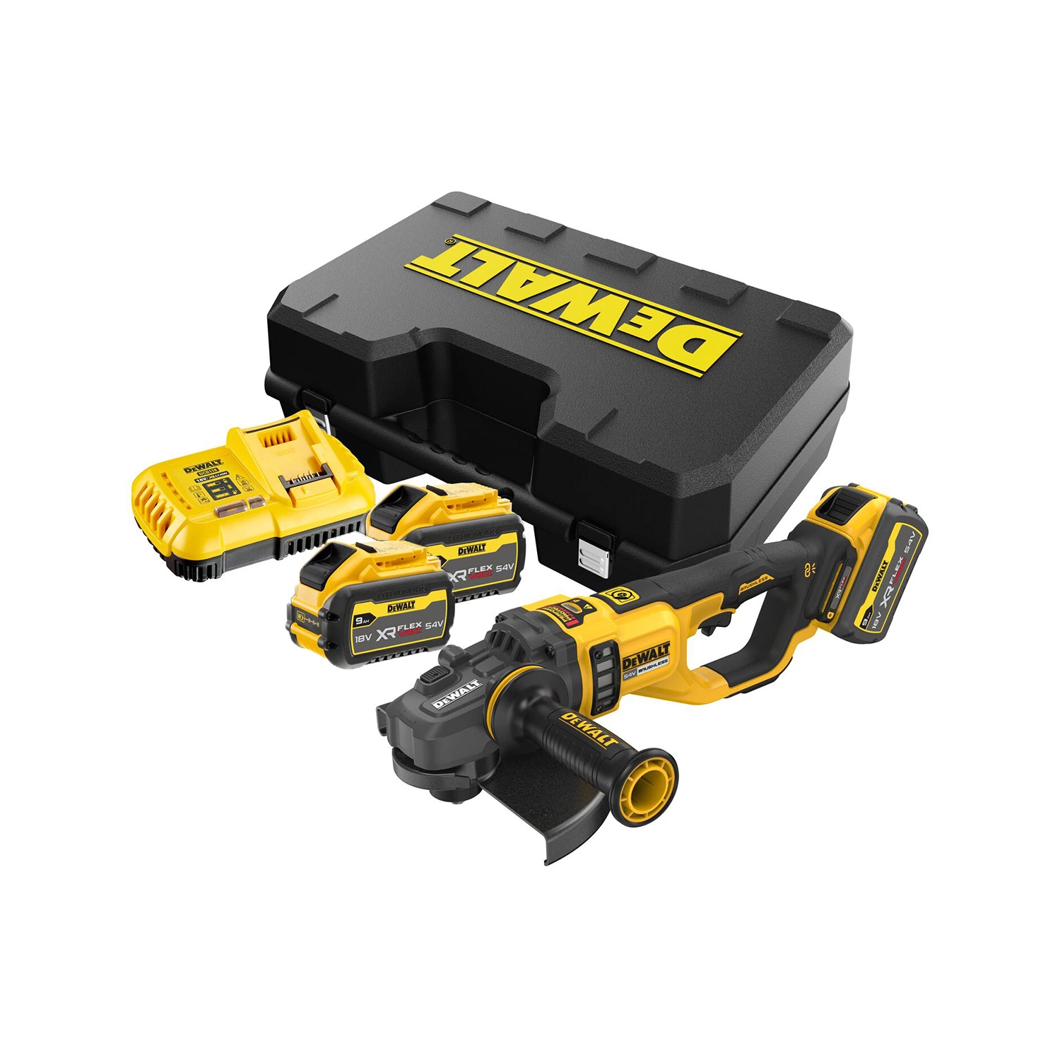 DeWALT DCG460X2 54V Flexvolt Li-ion Accu Haakse Slijper Set (2x 9.0Ah Accu) In Koffer - 230mm