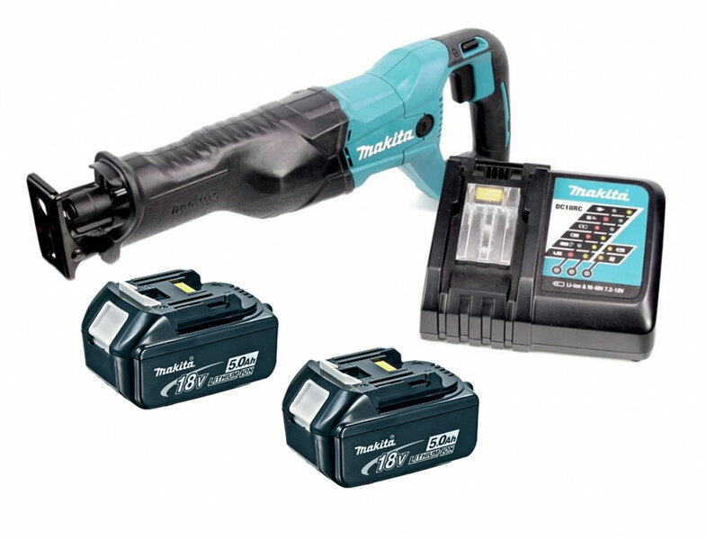 Makita DJR186RTE 18V Li-Ion Accu Reciprozaag Set (2x 5.0Ah Accu) In Koffer - Snelwissel - Variabel EAN: 88381806725