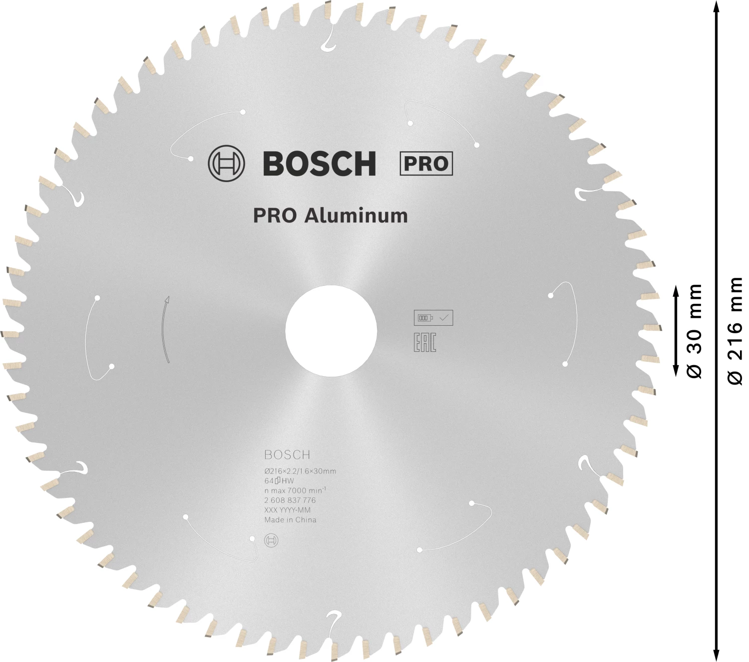 Bosch 2608837776 PRO Cirkelzaagblad - 216 X 30 X 64T - Aluminium - Cordless thumbnail 4