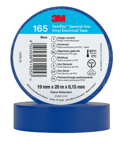 3M 165 Temflex Vinyl Isolatietape Blauw - 20 M X 19 Mm