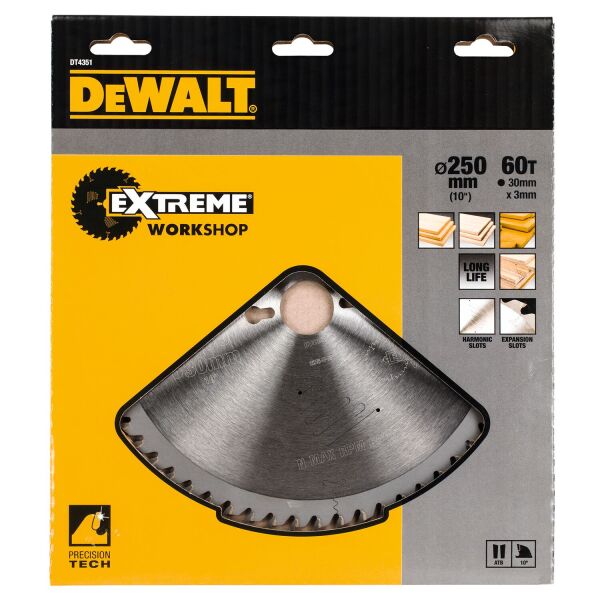 DeWALT DT4351 Extreme Cirkelzaagblad - 250 X 30 X 60T - Hout - Detailed view of the product