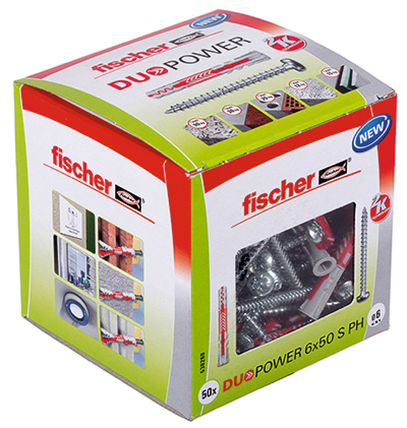 Fischer 538260 Universele Plug Duopower - 6 X 50mm - PZ2 - Bolkopschroef (50st)
