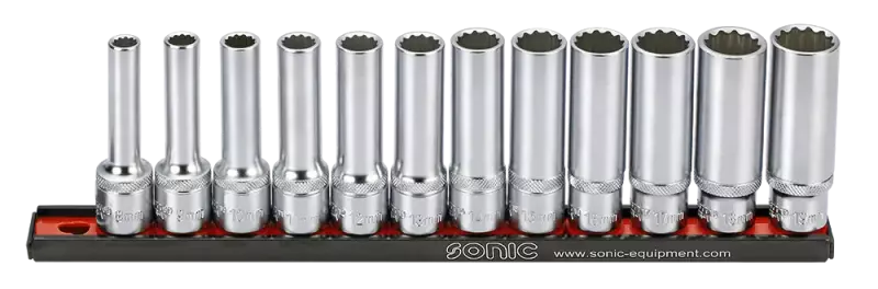 Sonic 301204 10-delige Doppenset 1/2"12-kant Lang Op Rail 8-19 Mm