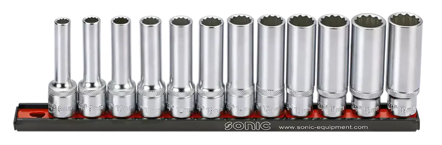 Sonic 301204 10-delige Doppenset 1/2"12-kant Lang Op Rail 8-19mm