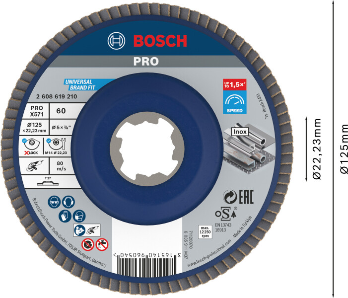 Bosch 2608619210 X-Lock Lamellenschijf Best For Metal - Recht - Kunststof - K60 - X571 - 125mm - Detailed view of the product