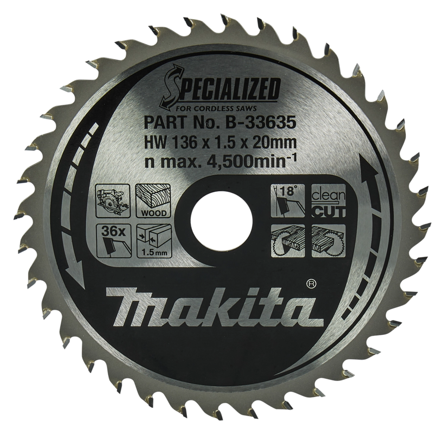 Makita B-33635 Cirkelzaagblad - Hout - Specialized - 136x20x1,5mm - 36T