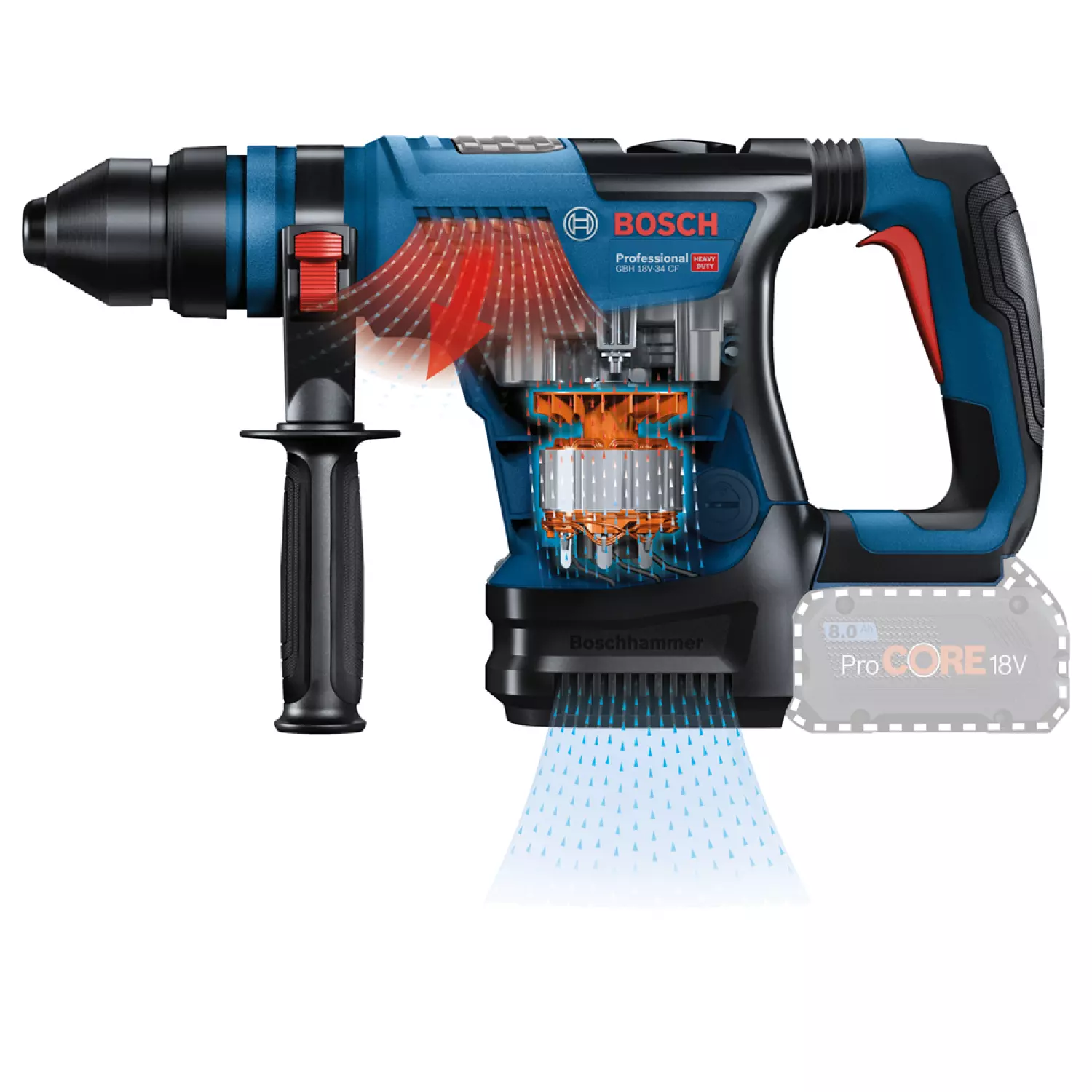 Bosch GBH 18V-34 CF 18V Li-ion Accu BiTurbo Boorhamer Set - 2x ProCORE 18V 8,0 Ah - Koolborstelloos thumbnail 3