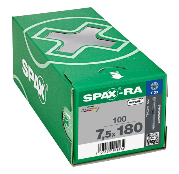 SPAX Kozijnschroeven Cilinderkop - Voldraad - T30 - 7.5x180 Mm (100st) - Detailed view of the product