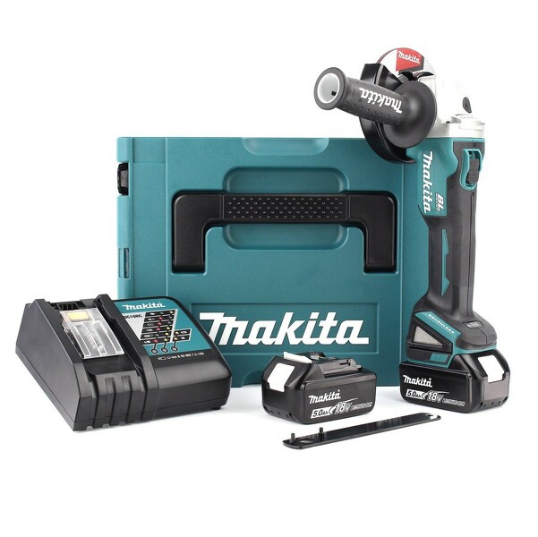 Makita DGA504RTJ 18V Li-Ion Accu Haakse Slijper Set (2x 5.0Ah Accu) In Mbox - 125mm - Koolborstelloos EAN: 88381684668