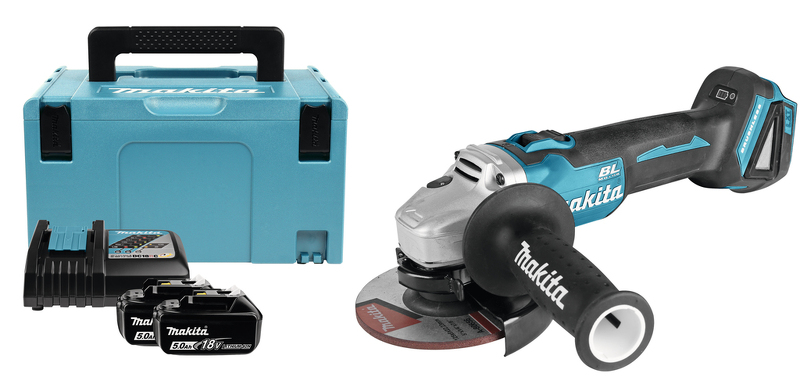 Makita DGA504RTJ 18V Li-Ion Accu Haakse Slijper Set (2x 5.0Ah Accu) In Mbox - 125mm - Koolborstelloos - Detailed view of the product