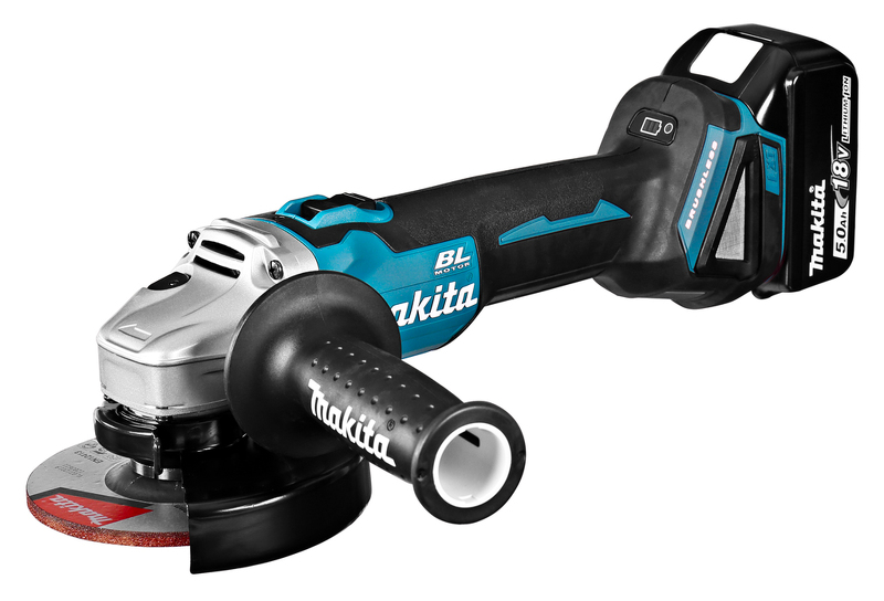 Makita DGA504RTJ 18V Li-Ion Accu Haakse Slijper Set (2x 5.0Ah Accu) In Mbox - 125mm - Koolborstelloos - Detailed view of the product