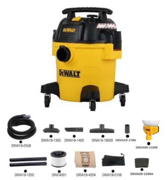 DeWALT DXV20PB Stofzuiger Incl. Filterzakken En Dust Collector - Nat/Droog - 1050W - 20L