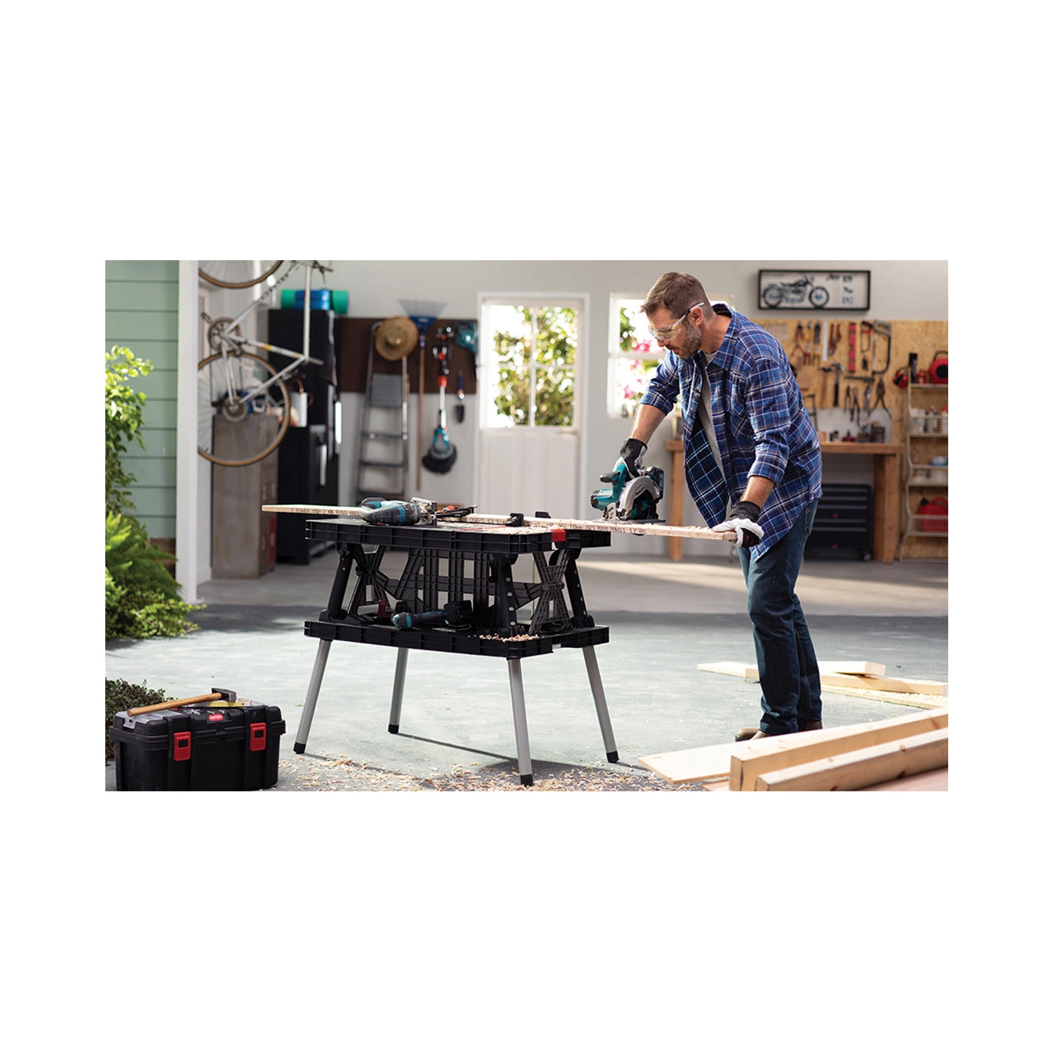 Keter Opvouwbare werktafel met klemmen - 91x555x755 cm - Antraciet/Rood