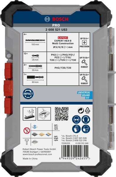 Bosch 2608521U83 20-delige PRO Impact Schroefbits En Multi Construction Boren - Gemengde Set - Detailed view of the product