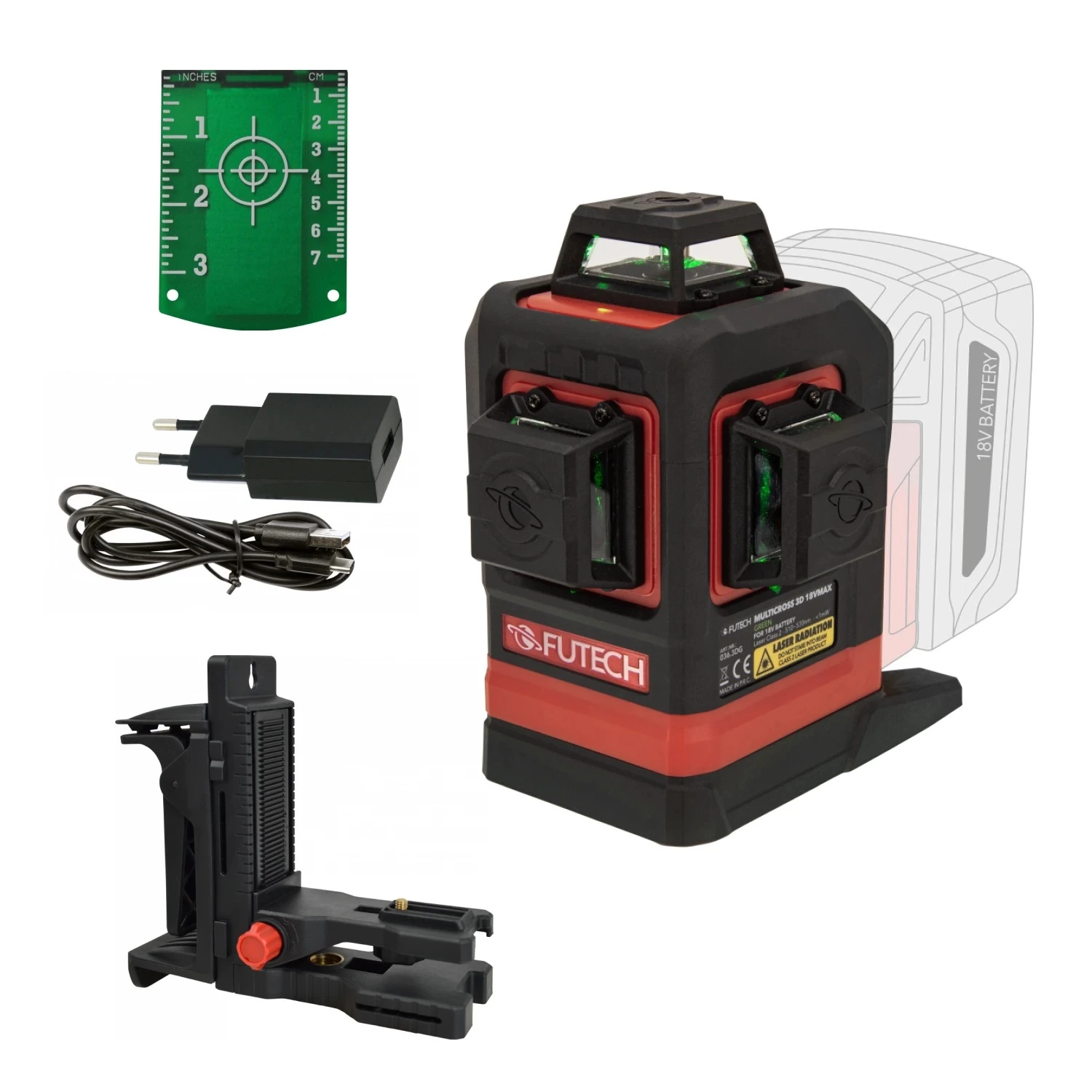 FUTECH Multicross 3D 18VMAX Kruislijnlaser - Groen - 70m - 3 Lijnen