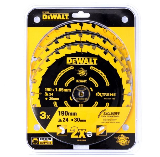 DeWALT DT10399 Constructie Cirkelzaagbladen Set - 190 X 30 X 24T (3st) - Hout - Detailed view of the product