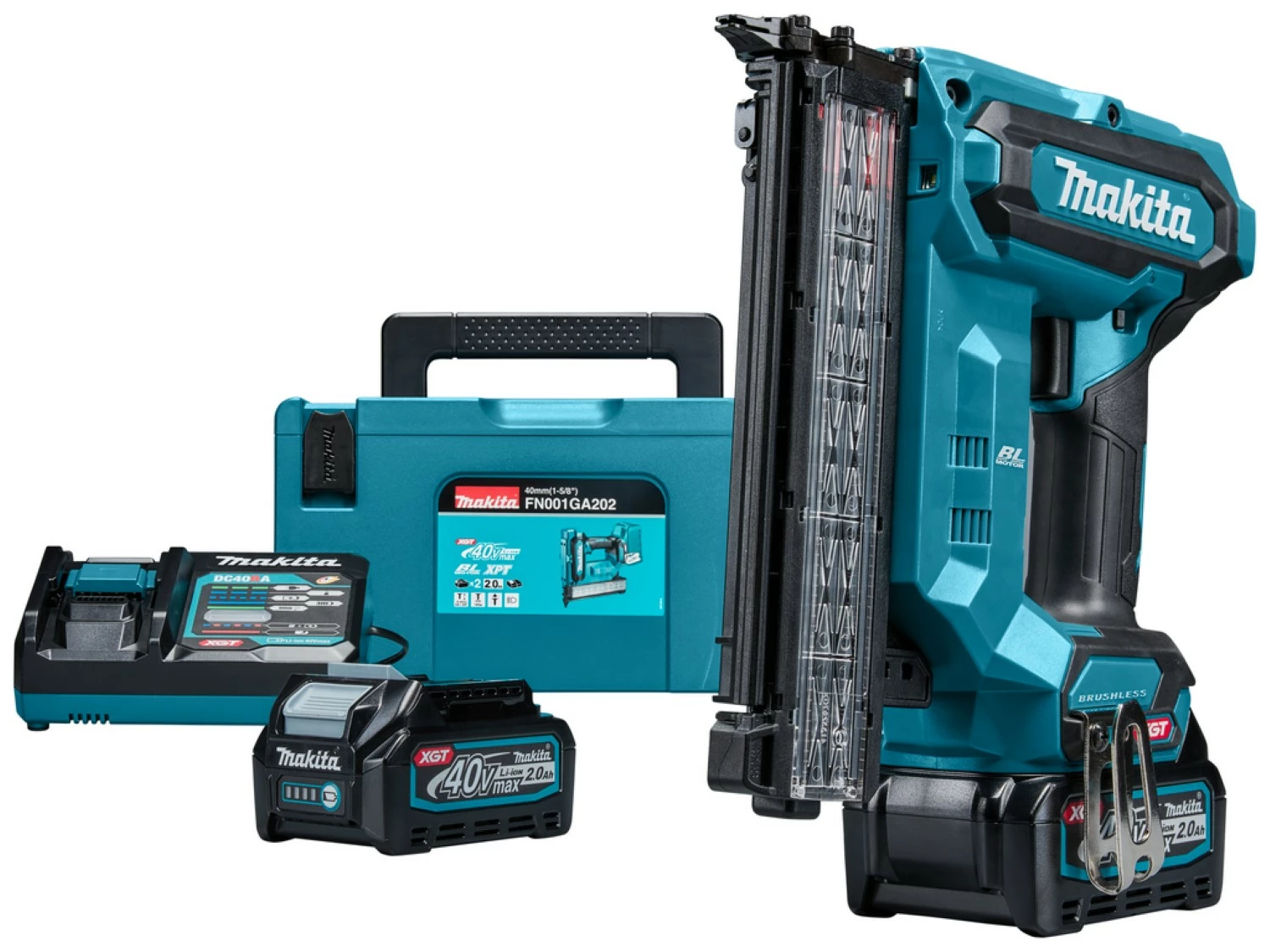 Makita FN001GA202 XGT 40V Max Li-ion Accu Brad Tacker Set (2x2,0 Ah) In Mbox