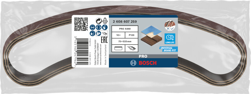 Bosch 2608607259 Schuurband X440 - K120 - 75 X 533mm (10st) - Detailed view of the product