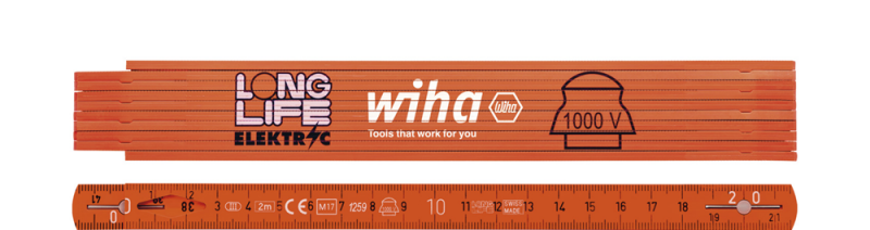 Wiha 4102008 Longlife Elektriciensduimstok - Metrisch - 2m - 10 Delen - Oranje - Detailed view of the product