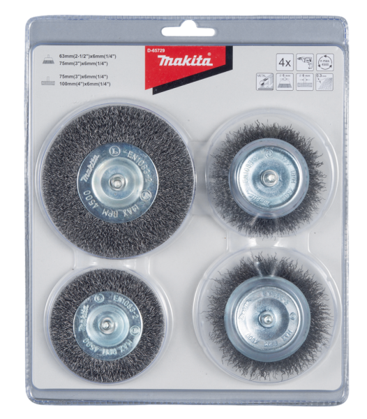 Makita D-65729 4-delige Komborstel Set - 6mm - 63 / 75 / 75 / 100mm - Detailed view of the product