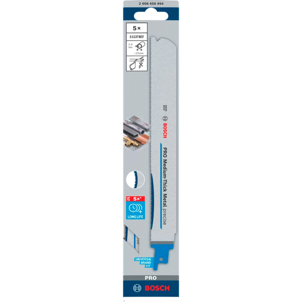 Bosch 0615997675 PRO Medium-Thick Metal Precise S1137BEF Reciprozaagbladen (10 Stuks) + Isotherm Mok - 225mm - Detailed view of the product