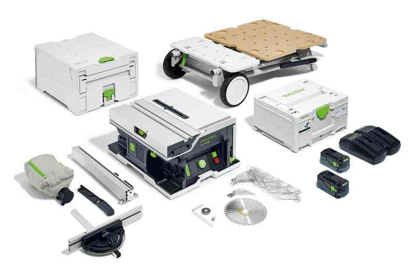 Festool CSC SYS 50 EBI-Set 36V (2x18V) Accu Tafelcirkelzaag Set (2x5,0Ah) Incl. Onderstel En Accessoires - 168mm