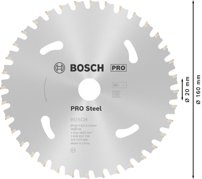 Bosch 2608837749 Cirkelzaagblad - 160 X 20 X 36T - Staal - Detailed view of the product
