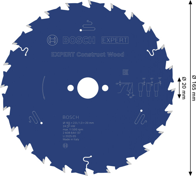 Bosch 2608644137 Expert Cirkelzaagblad - 165 X 20 X 24T - Hout - Carbide - Detailed view of the product