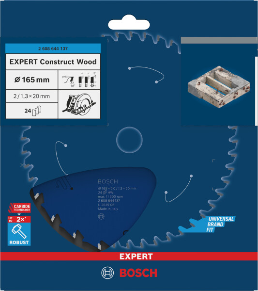 Bosch 2608644137 Expert Cirkelzaagblad - 165 X 20 X 24T - Hout - Carbide - Detailed view of the product