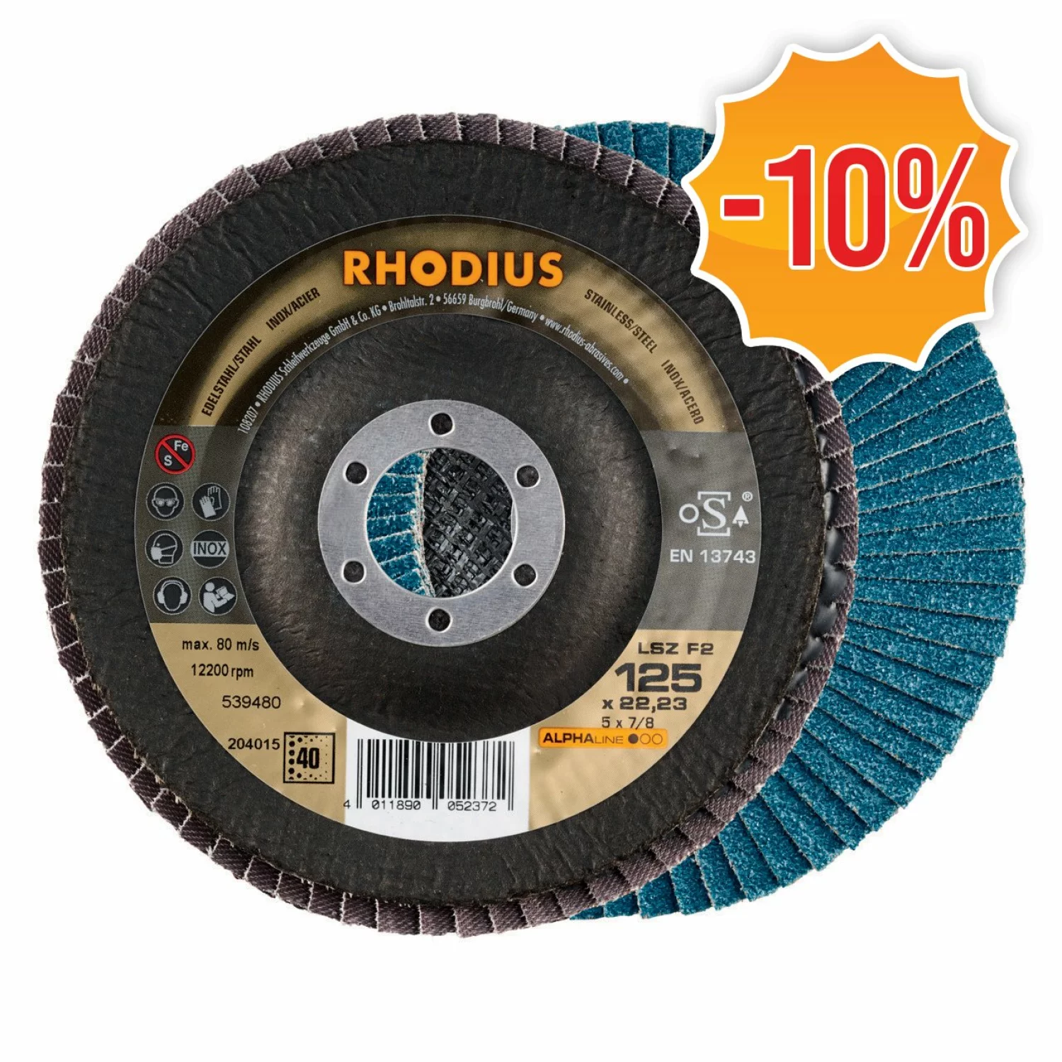 Rhodius 204015 ALPHAline I LSZ F2 Lamellenslijpschijf - K40 - 125 X 22,23mm - Ferro (10st)