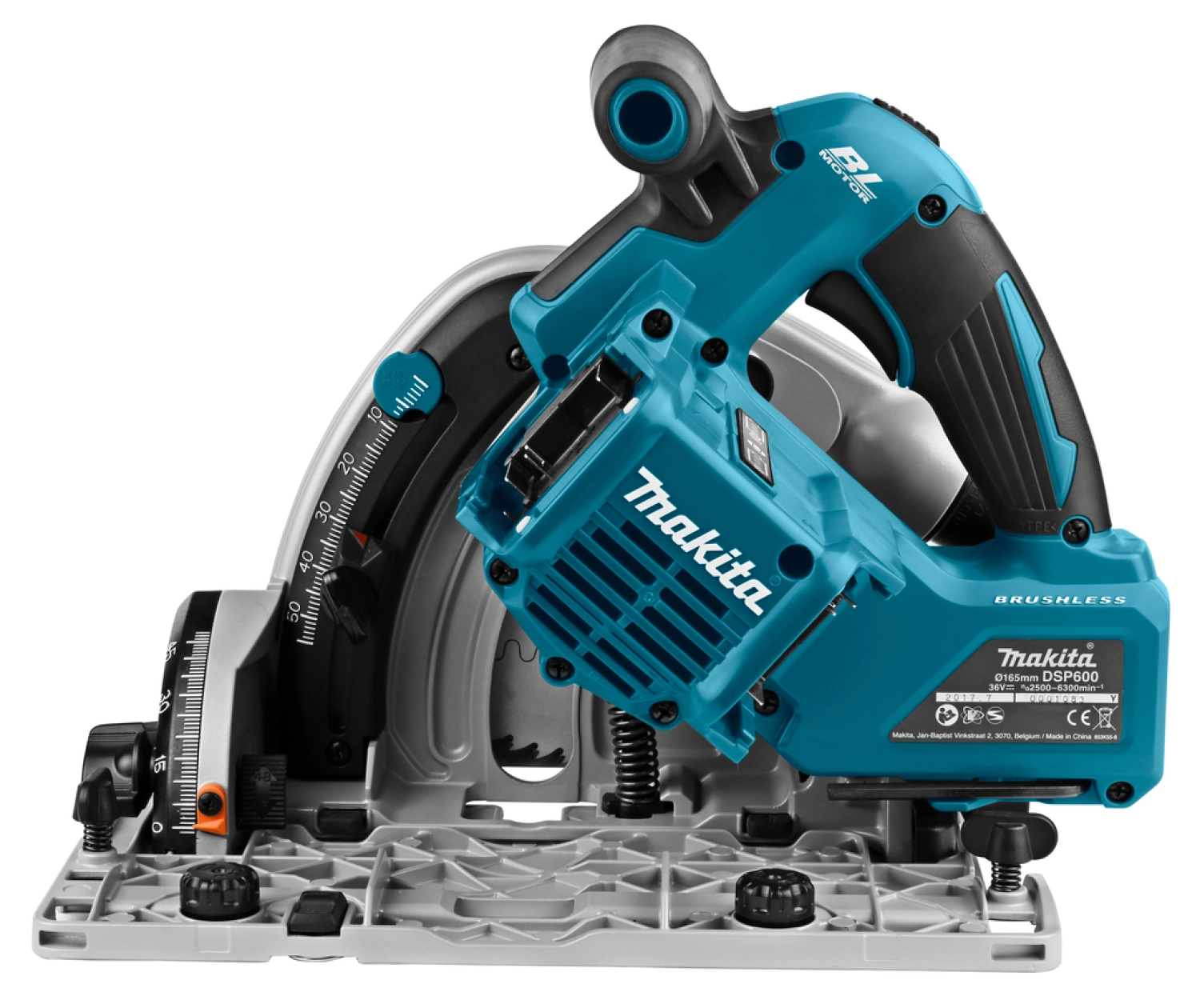 Makita DSP600ZJ2 36V (2x18V) Li-Ion Accu Invalcirkelzaag Body In Mbox Incl. Geleiderail - 165mm thumbnail 3