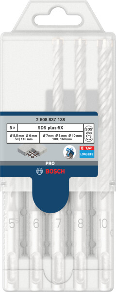 Bosch 2608837138 PRO Hamerboorset SDS Plus-5X - 5.5/6/7/8/10mm (5 Stuks) - Detailed view of the product