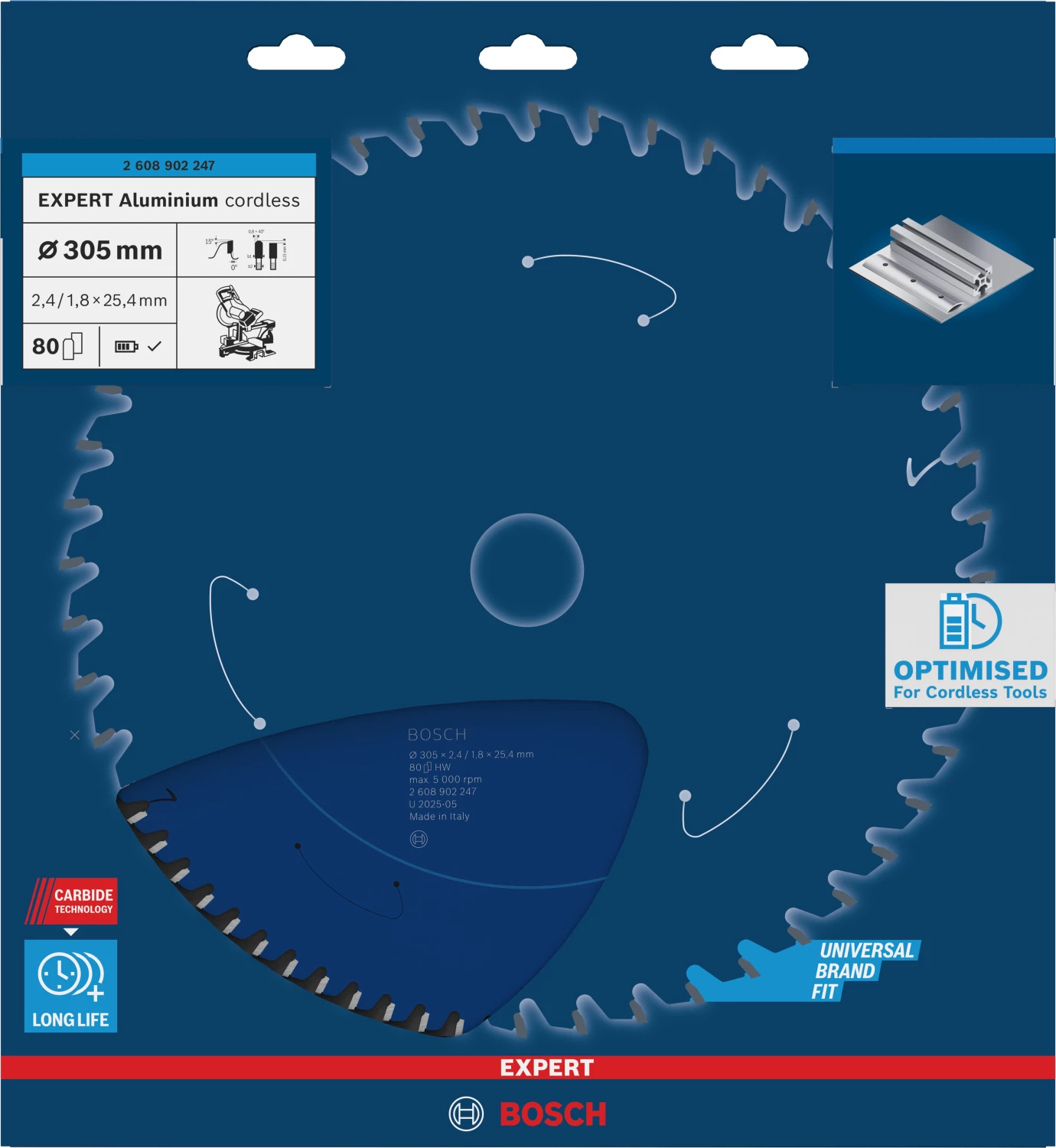 Bosch 2608902247 EXPERT Cirkelzaagblad - 305 X 25.4 X 80T - Aluminium thumbnail 2